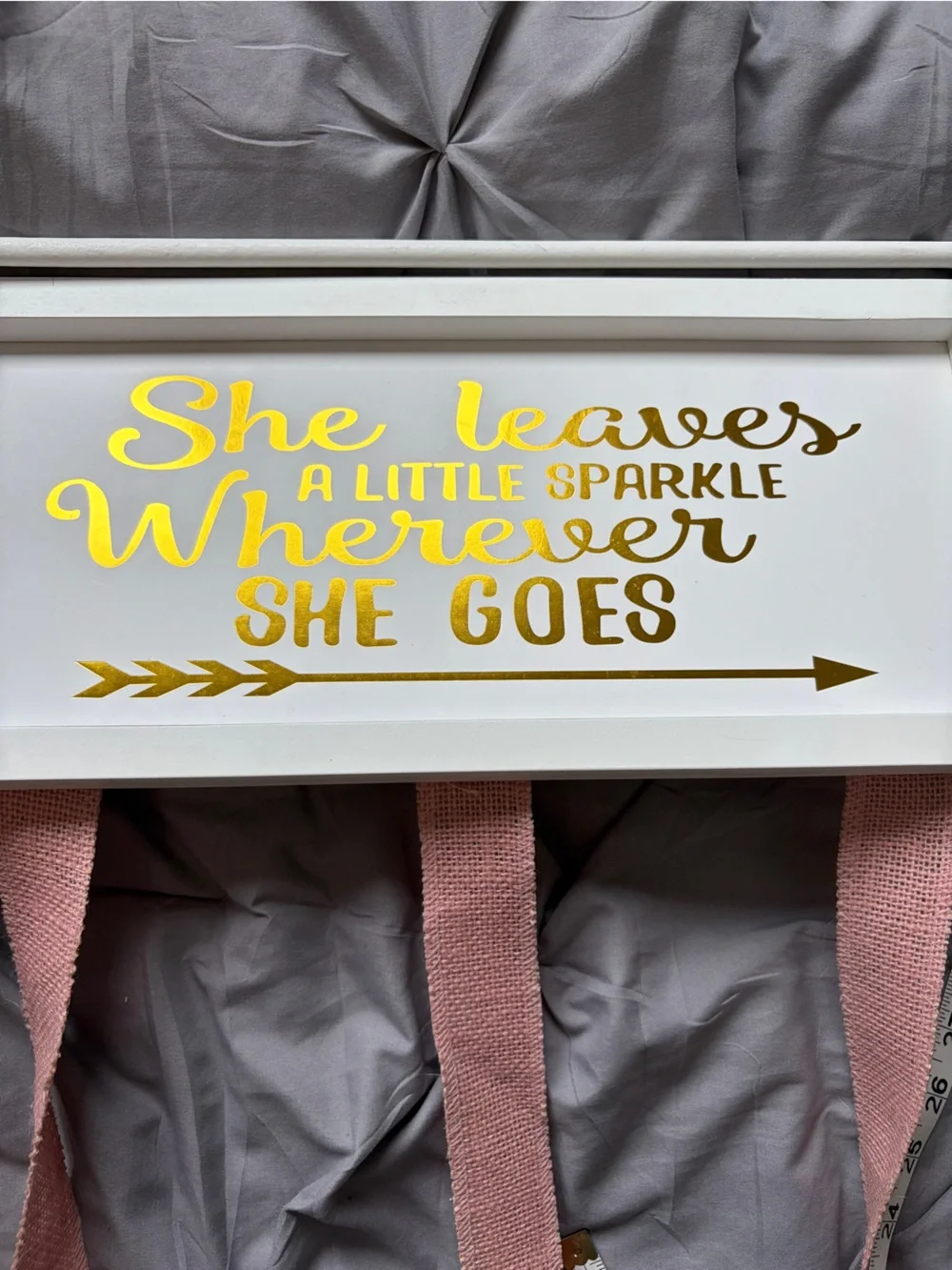 Decorative Wall Sign with Pink Ribbon Hangers - She Leaves a Little Sparkle